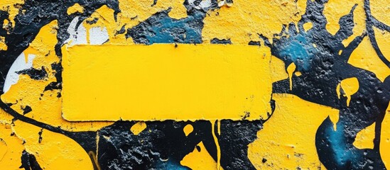 Poster - Vibrant yellow graffiti wall art with textured black design and blank area ideal for adding custom text or messages