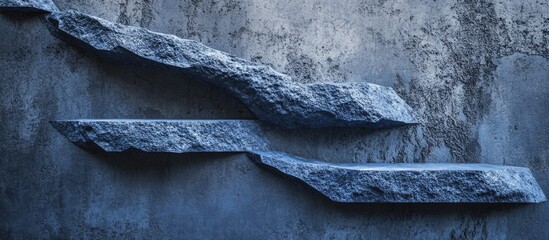 Poster - Textured blue concrete background with abstract rocky features showcasing depth and dimension suitable for industrial design and art projects