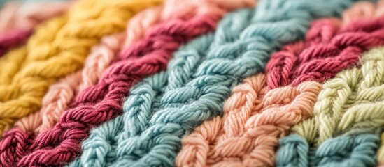 Poster - Colorful crochet V stitch pattern showcasing intricate textile design and craftsmanship in soft yarn textures. Perfect for textile enthusiasts.