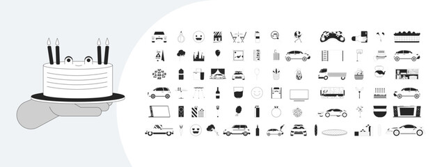 Poster - Lifestyle cartoon outline illustrations mega bundle. Various purposes and situations items 2D linear images isolated. Routine life performing objects collection black and white vector drawings