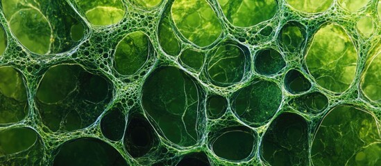 Poster - Detailed close-up of intricate green leaf texture showcasing natural patterns and vibrant colors ideal for environmental themes and designs.