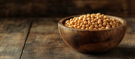 Poster - Chana dal split chickpeas in a wooden bowl on rustic wooden background natural organic food concept