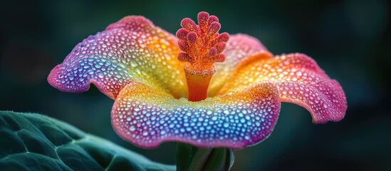 Poster - Vibrant close-up of a colorful flower showcasing intricate details and bright hues against a blurred green background.