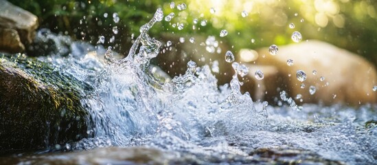 Aufkleber - Close-Up of Water Splashing from the Base of a Waterfall with Sunlight and Natural Surroundings
