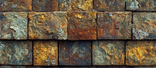 Poster - Close Up of Weathered Brick Wall with Distinct Textures and Color Variations in Urban Architectural Context