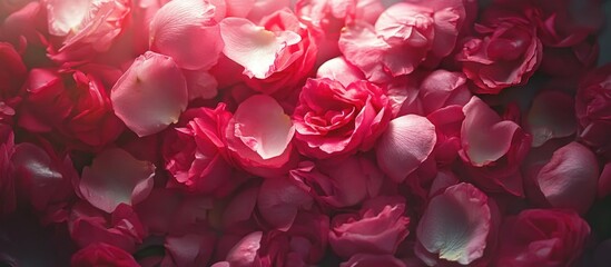 Poster - Close up view of pink rose petals creating a soft and romantic floral background for weddings and special occasions.
