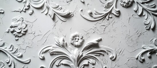 Poster - Elegant grey textured background with intricate floral patterns and raised details suitable for design and decor applications.
