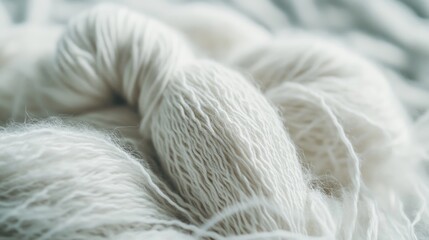 Poster - Soft-focus close-up of white knitting yarn with textured surface and ample empty space for creative text overlay or design elements.