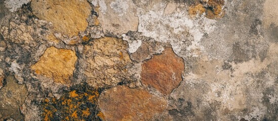 Poster - Detailed close-up of a textured stone wall showcasing earthy tones and natural weathering patterns ideal for backgrounds and designs.