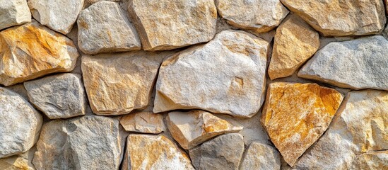 Poster - Detailed close-up of a dry stone wall showcasing varied textures and natural colors of rough stones assembled in a rustic pattern