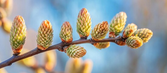 Poster - Spring Budding Trees: Close-up of New Growth on Branches Signifying Seasonal Renewal and Nature's Awakening in Springtime
