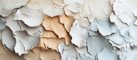 Poster - Detailed close-up of peeling paint textures on aged, weathered walls showcasing layers and colors in a worn aesthetic.