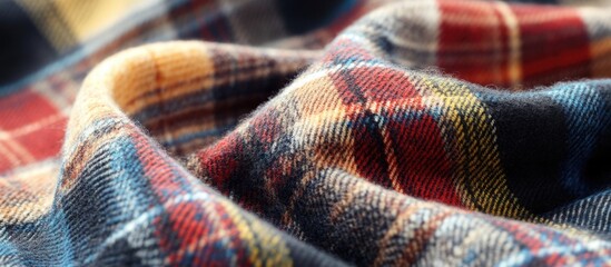 Poster - Close up of textured plaid fabric with vibrant colors and soft folds ideal for background design or product presentation