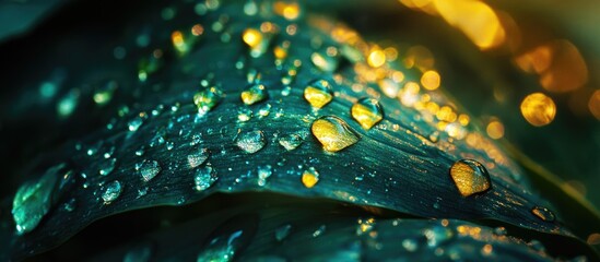 Poster - close up of vibrant fern leaves adorned with shimmering raindrops showcasing nature's intricate beau