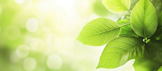 Poster - closeup of vibrant green leaves against a blurred natural background showcasing ecology and a refres