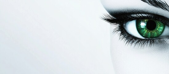 Poster - Close Up of Striking Green Eye with Soft Focus Background for Text Overlay and Creative Design Use