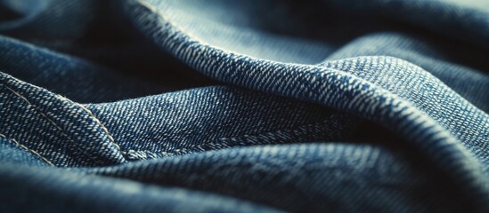 Poster - Detailed close-up of textured denim fabric showcasing intricate seam patterns and rich blue hues for textile and fashion backgrounds