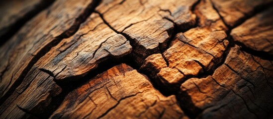 Poster - Close up of cracked and textured dry teak wood showcasing rich colors and natural patterns in a detailed macro perspective