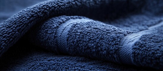 Poster - Abstract texture and shapes on a dark blue bath towel showcasing soft fabric details and depth from different angles.