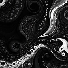 Wall Mural - Black and white abstract background featuring swirling patterns and high-contrast design elements