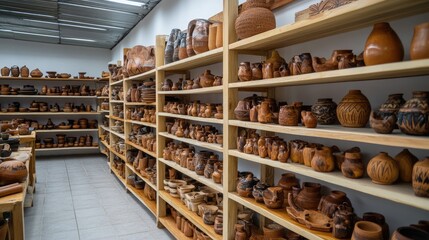 Aufkleber - Shelves lined with products made by local artisans, highlighting the factory dedication to promoting local craftsmanship and strengthening the community economy.