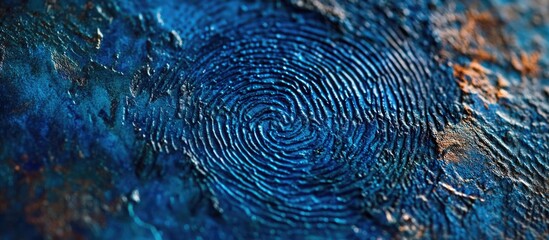 Poster - Blue fingerprint texture close up showcasing intricate details and patterns of skin, ideal for studies in forensic science or art design.