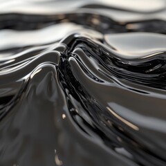 Wall Mural - Close up of dynamic black and white liquid metal waves with zen papaya texture and movement