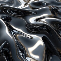 Black and white abstract background with smooth surface and dynamic liquid metal wave patterns