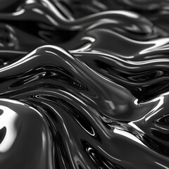Poster - black and white abstract background with dynamic liquid metal waves and zen papaya texture