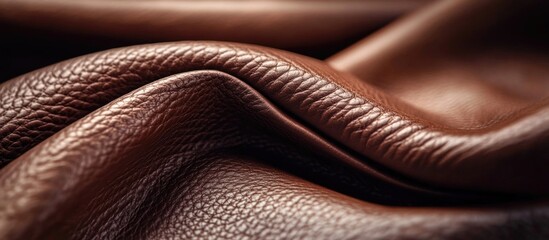 Poster - Detailed Close-Up of Rich Brown Leather Texture with Soft Curves and Grain Patterns for Design and Fashion Backgrounds