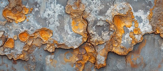 Poster - Textured abstract patterns on weathered concrete wall showcasing rust and erosion effects for artistic or architectural backgrounds