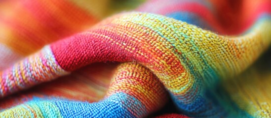 Poster - Vibrant closeup of colorful striped textile showcasing intricate texture and pattern for creative backgrounds or design projects
