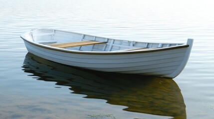 Fototapete - Serene Rowing Boat Moored on Tranquil Water with Abundant Copy Space for Text and Design Elements