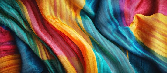 Poster - Close up of textured vibrant striped fabric showcasing rich colors and a blank space for text or customization