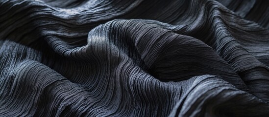 Poster - Elegant black fabric texture with intricate wrinkles and folds showcasing depth and sophistication for design and textile backgrounds.