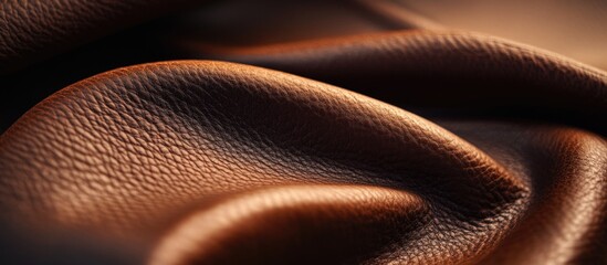 Poster - Detailed close-up of rich brown leather texture showcasing natural patterns and softness ideal for design backgrounds or textile presentations.