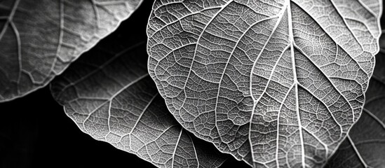 Leinwandbilder - Elegant black and white leaf texture showcasing intricate patterns and details ideal for artistic and natural design concepts.