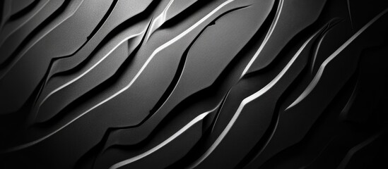 Poster - Abstract close-up of automotive rubber tire tread showcasing intricate patterns and textures in a black and white aesthetic.