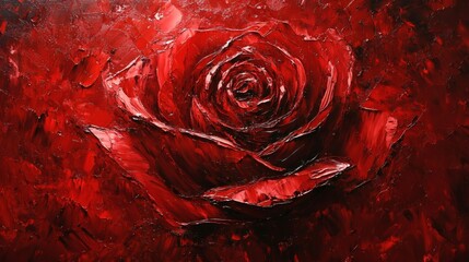 Fototapete - Red rose rendered with fluid paint and abstract expressionism The full canvas features thick oil paint and impasto techniques with sharp edges and vivid details creating a dramatic effect