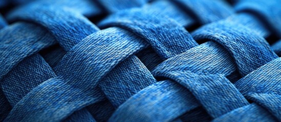 Poster - Blue denim fabric texture close-up showcasing intricate woven patterns perfect for fashion, textile design, and apparel presentations.