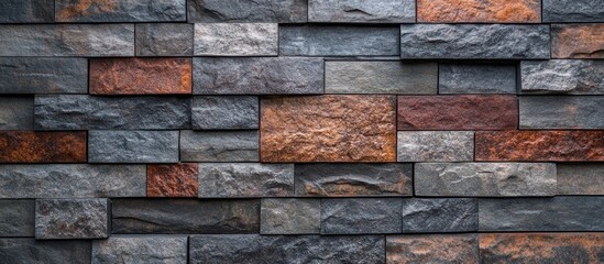Poster - Textured stone wall with a mix of colors and natural patterns suitable for architectural or interior design backgrounds.