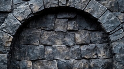 Poster - Textured black stone arch interior decor with empty space for customizable text on rustic stone wall background