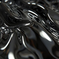 Wall Mural - Close up of black and white liquid on metallic surface with zen papaya elements in futuristic design