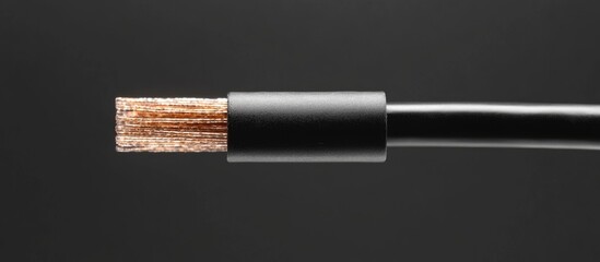 Poster - Closeup of Fiber Internet Cable End with Dark Background and Space for Custom Text or Branding