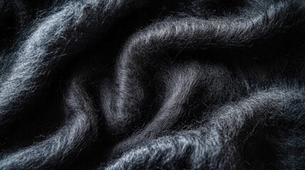Poster - Luxurious black curled wool fabric texture with smooth surface and space for copy tailored for elegant design projects and textile showcases