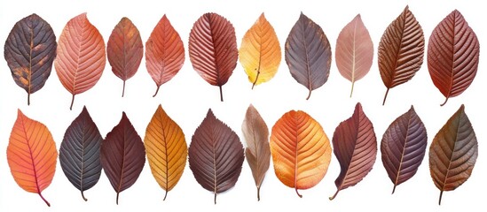 Aufkleber - Colorful autumn leaves collection isolated on white background showcasing vivid shades and textures of cherry foliage for seasonal themes.