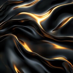Wall Mural - black and gold wavy pattern background with a luxury aesthetic and gradient design elements