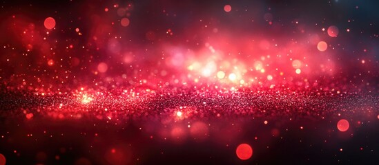 Poster - Abstract red glitter bokeh lights creating a dreamy defocused background for festive or celebratory themes in photography and design.