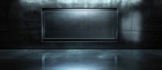 Poster - Modern dark backdrop design with polished neon accents and reflective finish suitable for text placement or media display.