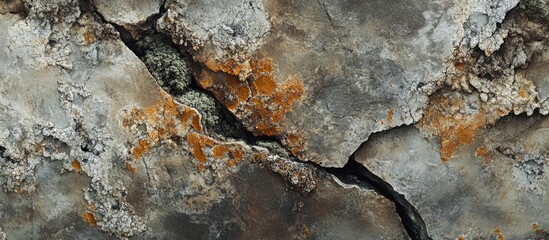 Poster - Weathered concrete texture with cracks and rust stains showcasing an aged stone appearance for backgrounds and designs.